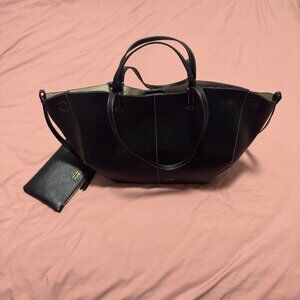 polene Cyme Edition Textured Black with Ecru Stitching